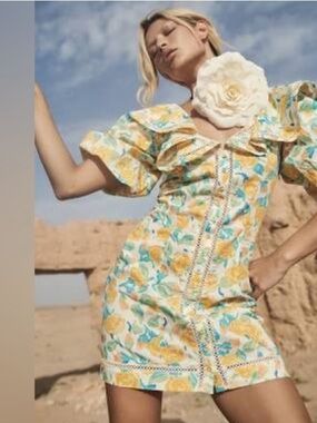 Spell Islamorada Floral Collared Cotton Cocktail Dress - XS